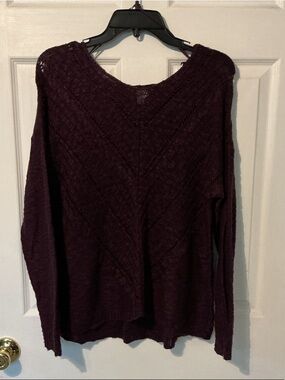 Women's Open-Knit Pullover Sweater - Deep Plum